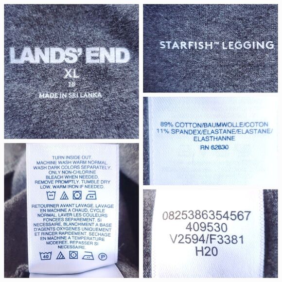 Lands End Starfish Mid Rise Knit Leggings XL 18 Gray 409530 Cotton Spandex - Picture 3 of 9